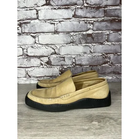 Duccio Del Duca Tan Leather Square Toe Wedge Designer Loafers Women 8.5M US/39EU